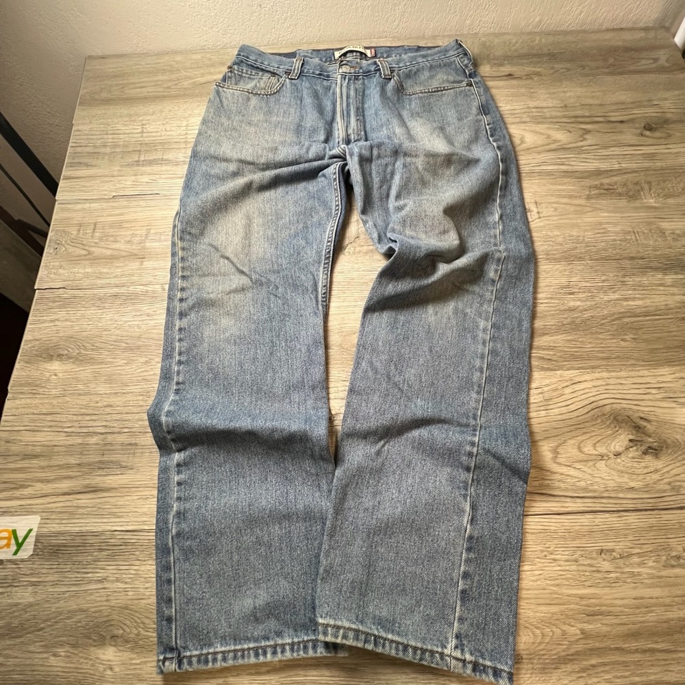 Levis 505 Regular Fit Jeans Mens 38x32 Blue Straight Leg Denim Distressed 052177